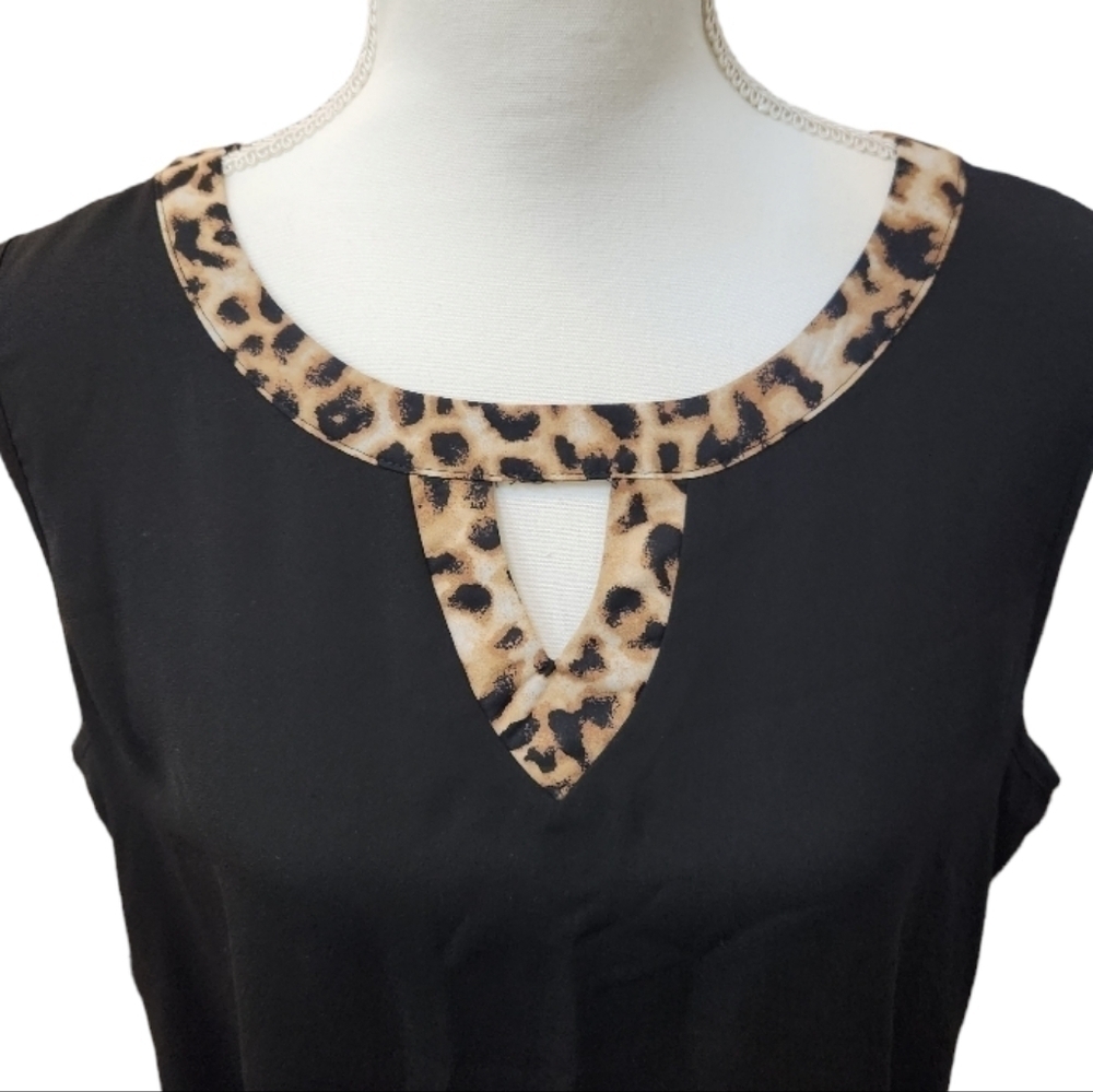 Cato Est. 1946 Black Animal Leopard Print Sleeveless Asymmetrical Blouse X-large - Picture 3 of 11